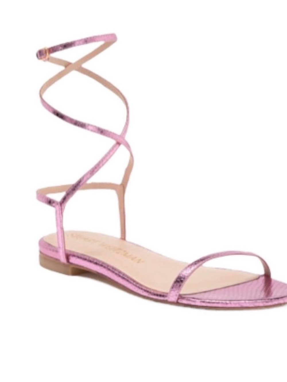 Stuart Weitzman Metallic Pink Python Strappy Flat Sandals Size 9